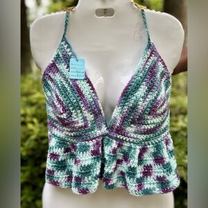Crochet Halter Top in Purple and Green